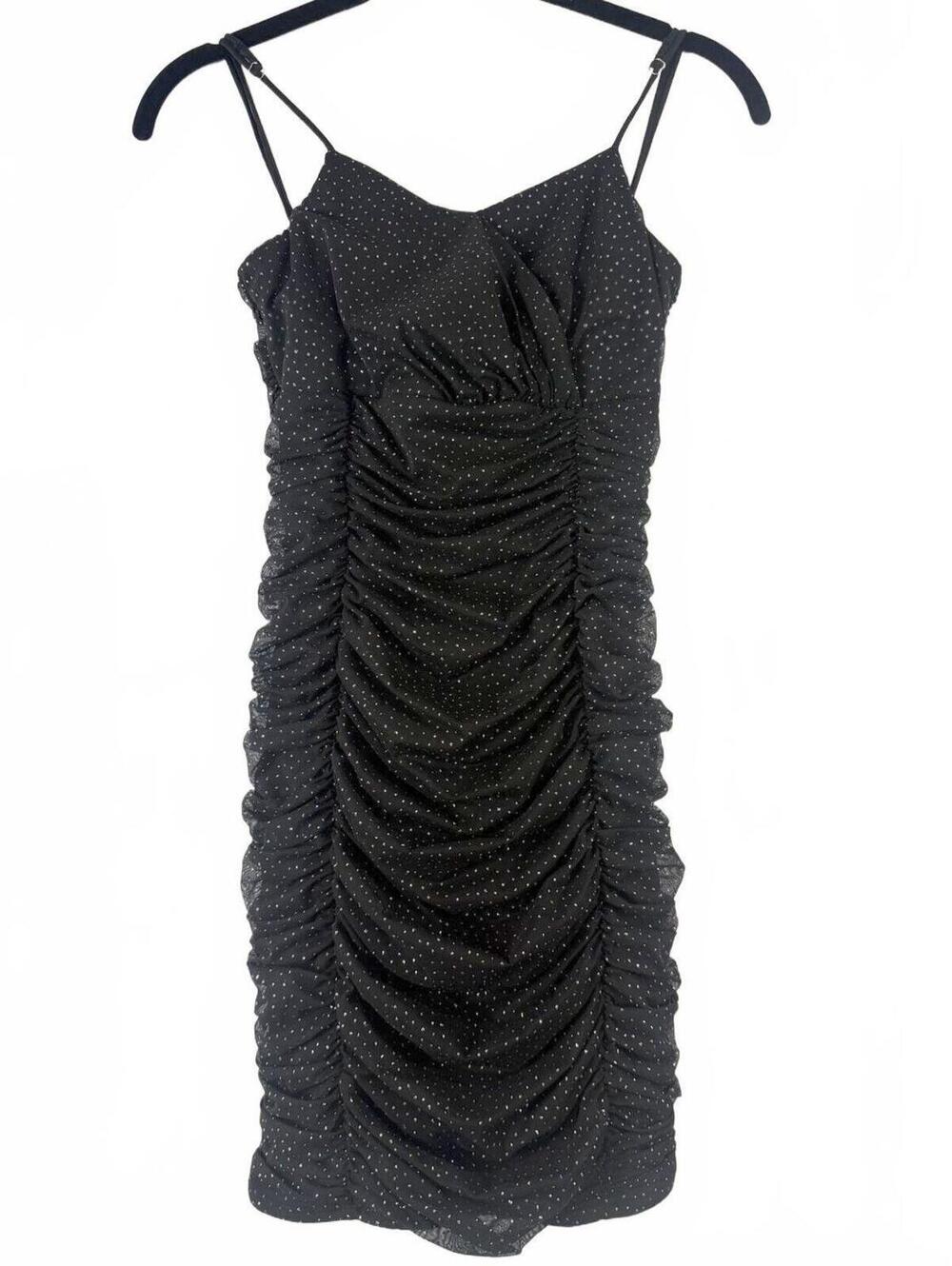 Lucy in the Sky Vera Black Silver Polka Dot Ruched Bodycon Mini Dress Size Small